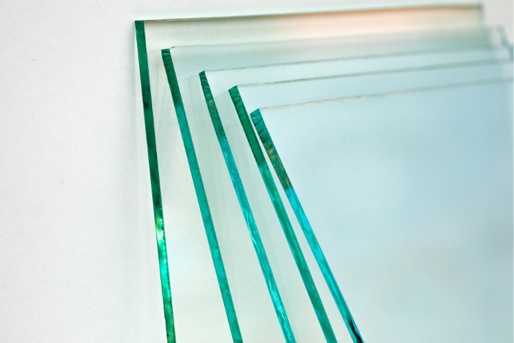 Close-up of tempered glass sheet edges used in sliding doors and shower enclosures