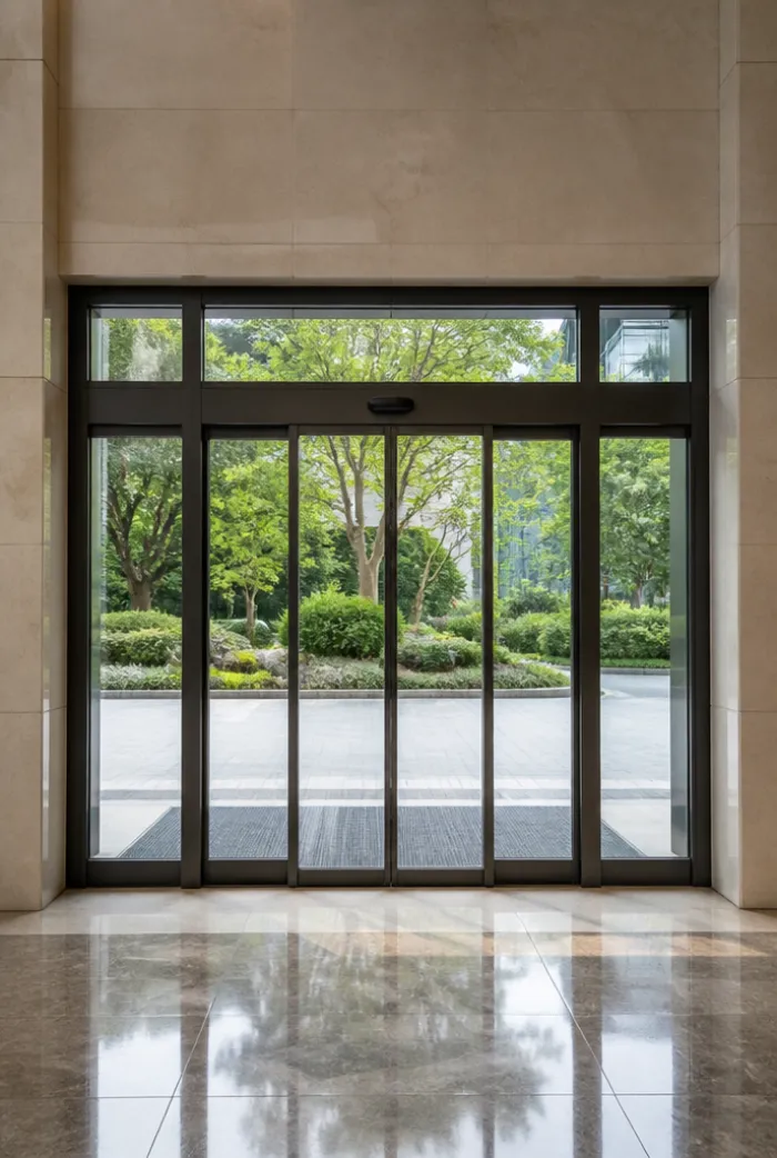 JDM technician servicing an automatic entrance at a commercial property