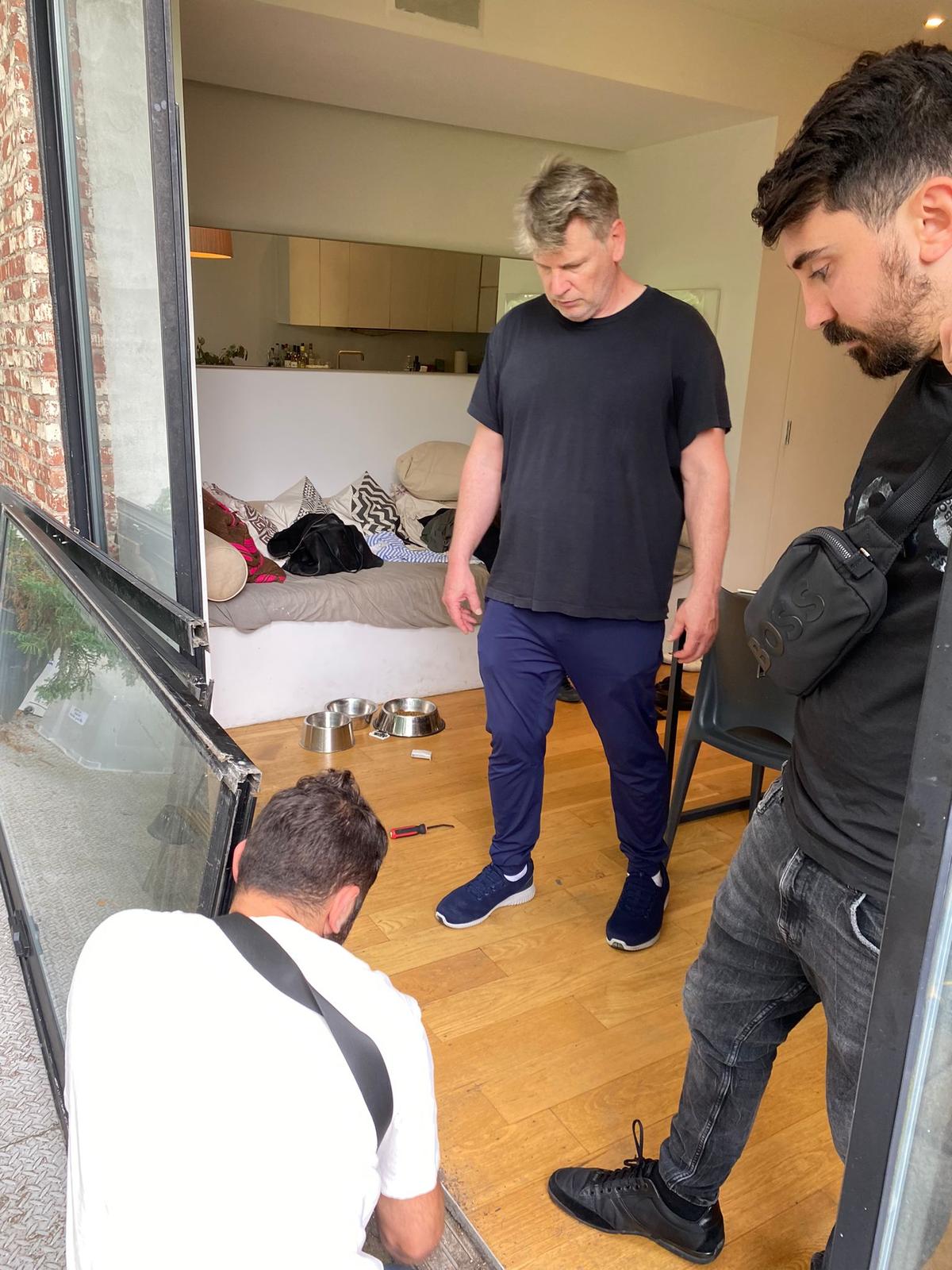 Professional sliding door repair in progress